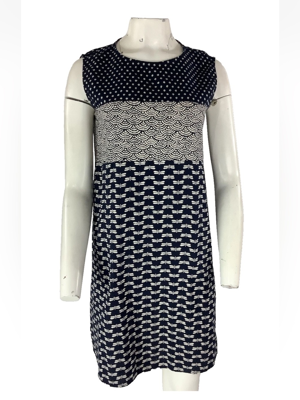 Uncle Frank Sz M 100% Cotton Dragonfly Print Casual Sheath Dress Gray Blue
